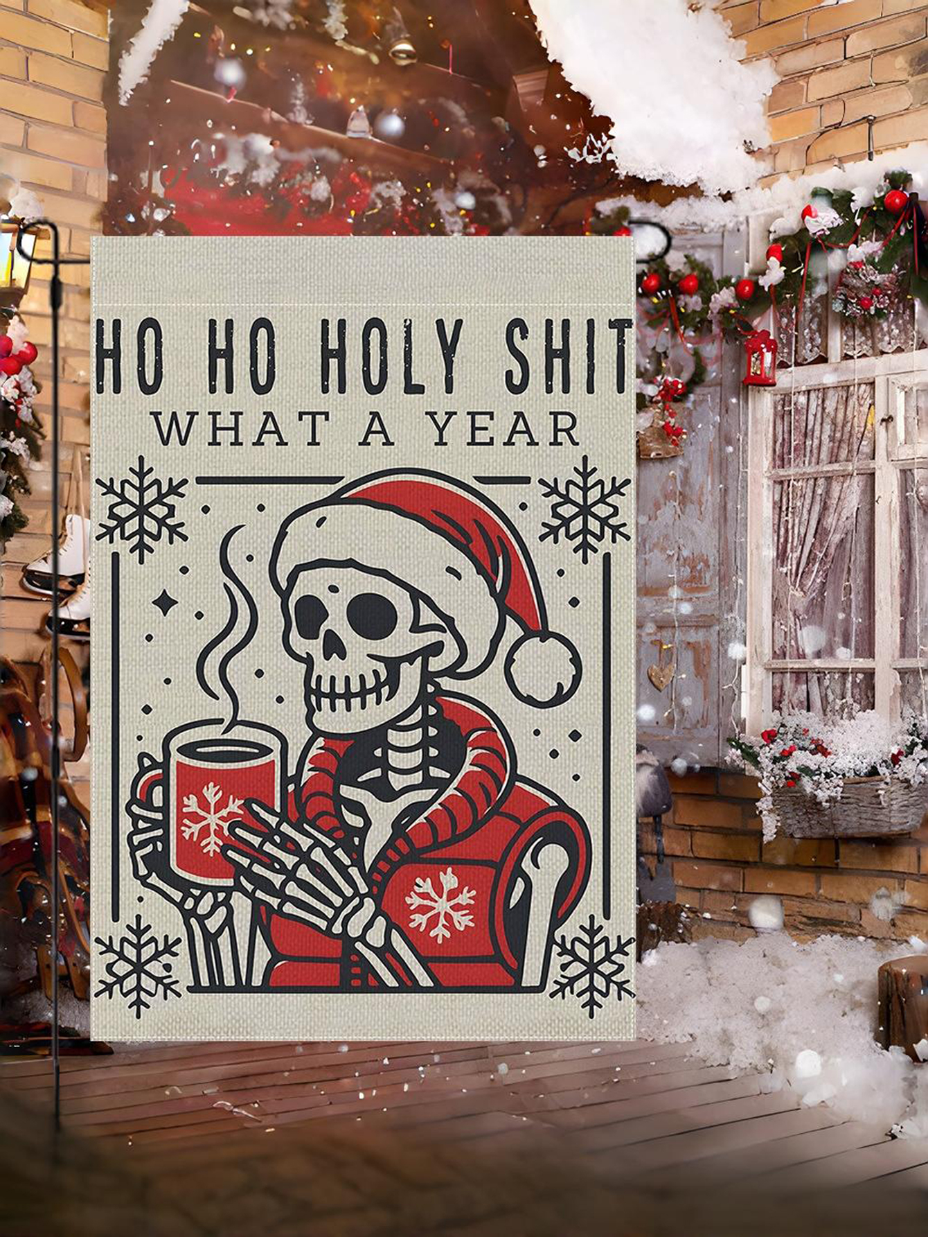 Personalization Funny Christmas Skeleton Garden Flag